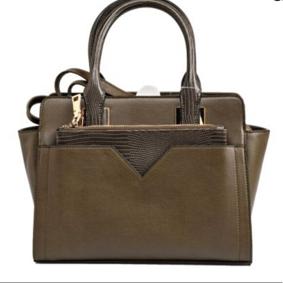 Olive Satchel Handbag with removable pouch - Picture 4 of 4